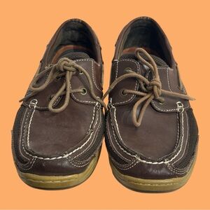 Mountrek Brown Leather Topsider-like Boat Shoes Laced with Rubber Treads 10.5